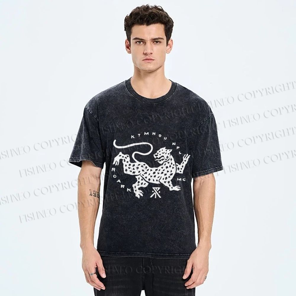 Unisex Funny Panther Printed Washed Tee