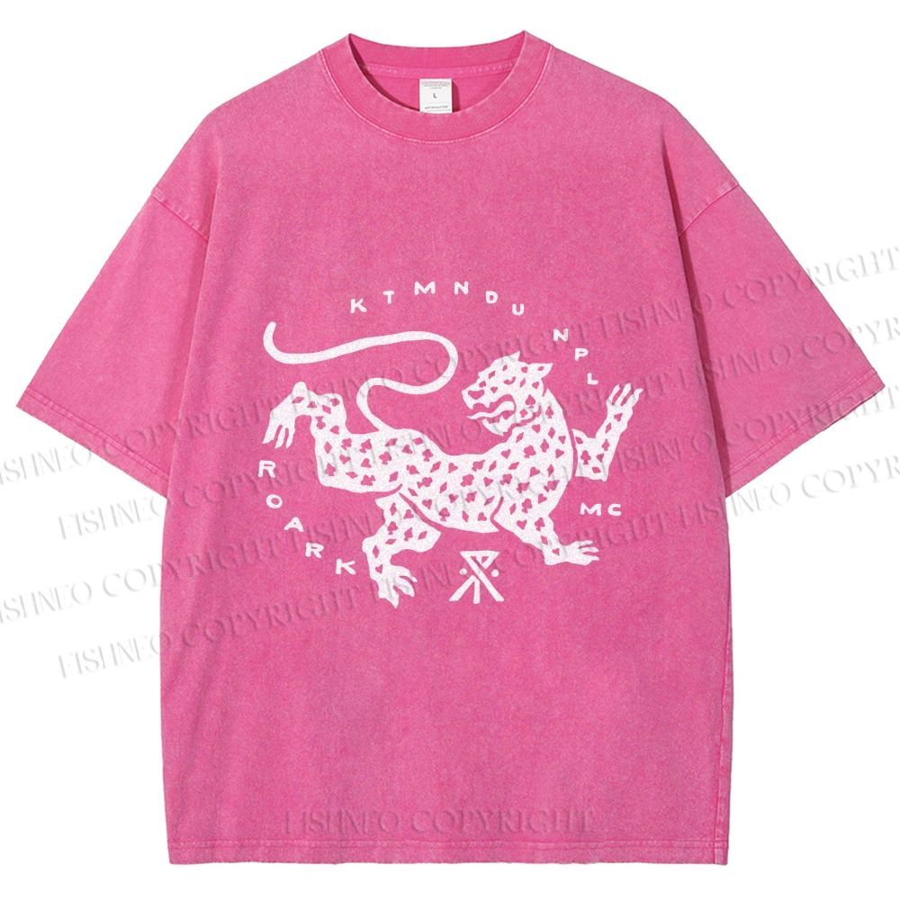 Unisex Funny Panther Printed Washed Tee