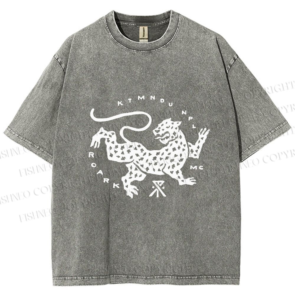 Unisex Funny Panther Printed Washed Tee