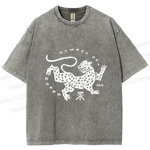 Unisex Funny Panther Printed Washed Tee