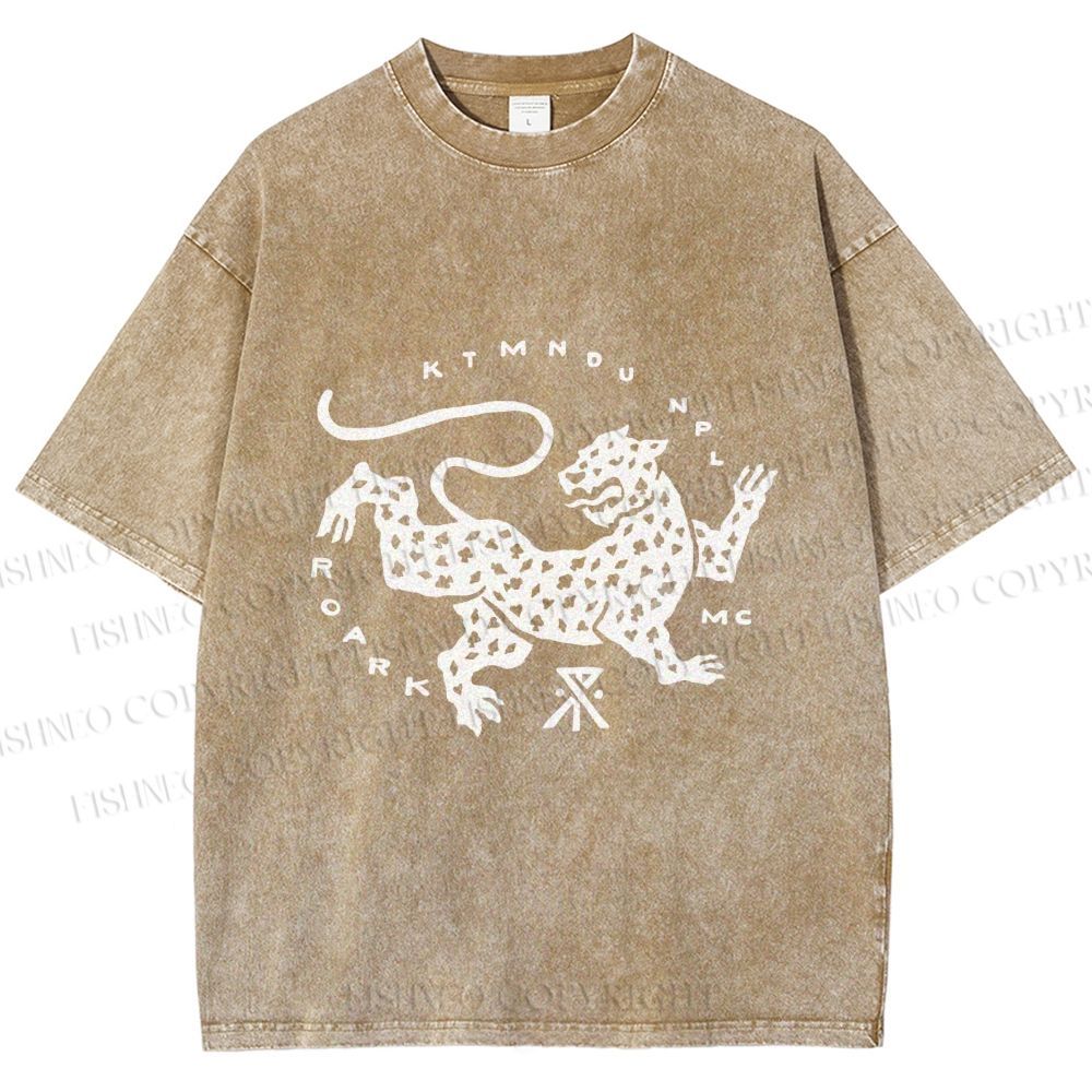 Unisex Funny Panther Printed Washed Tee
