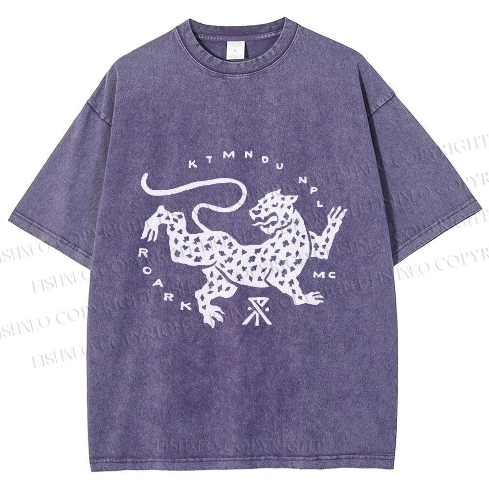 Unisex Funny Panther Printed Washed Tee