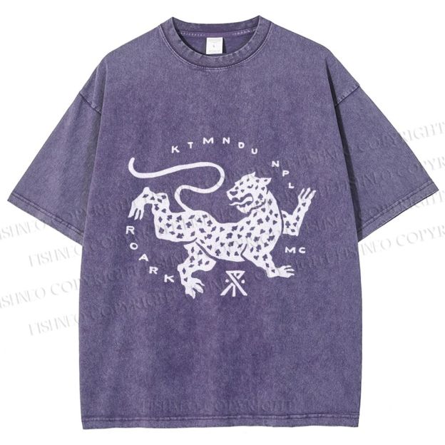 Unisex Funny Panther Printed Washed Tee