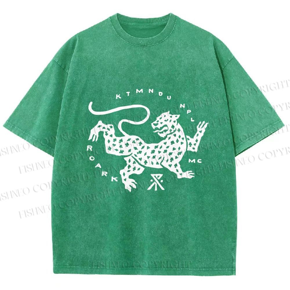 Unisex Funny Panther Printed Washed Tee