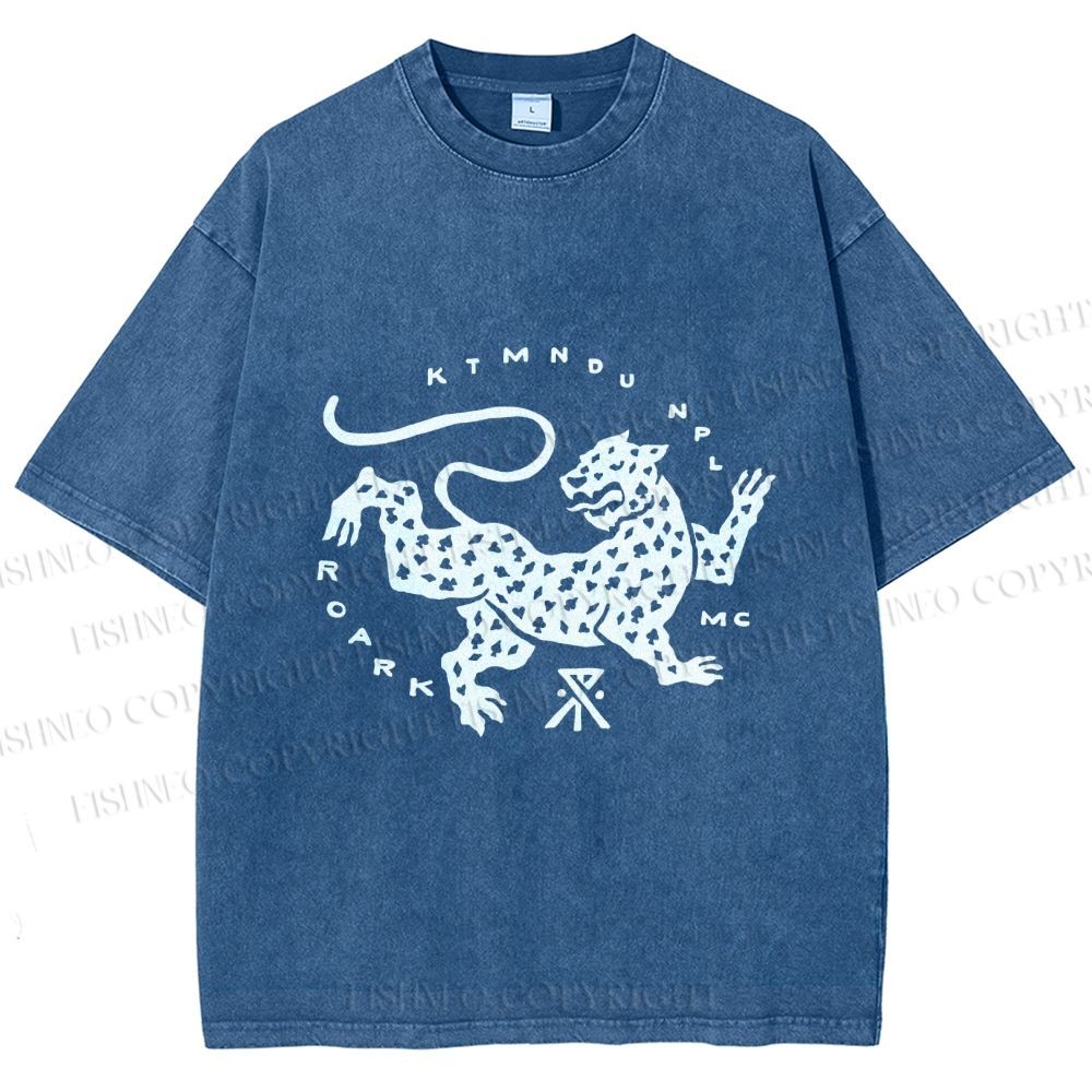 Unisex Funny Panther Printed Washed Tee