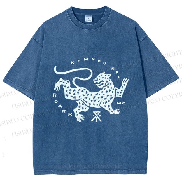 Unisex Funny Panther Printed Washed Tee