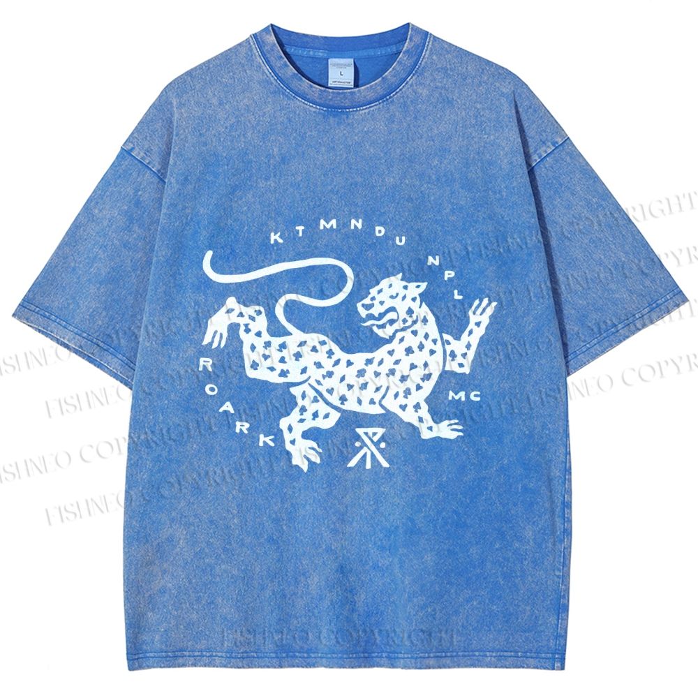 Unisex Funny Panther Printed Washed Tee