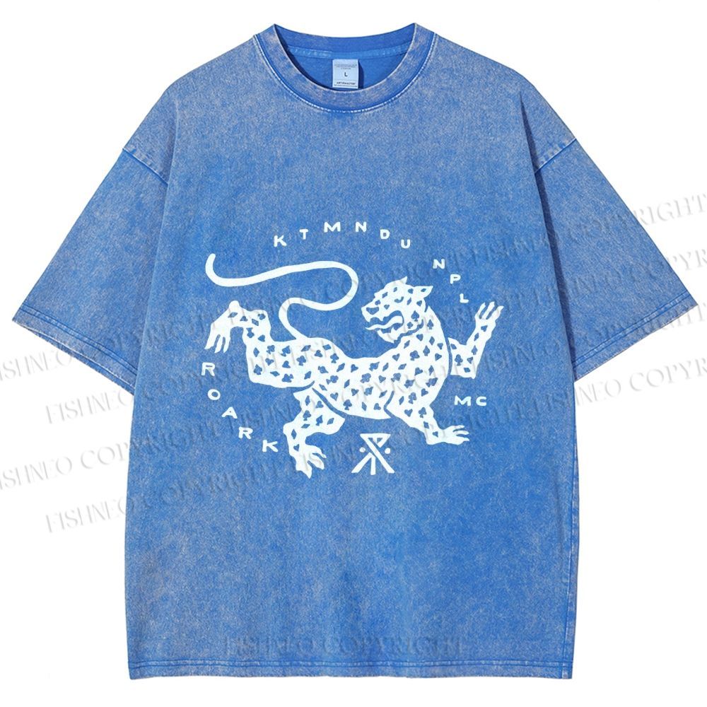 Unisex Funny Panther Printed Washed Tee