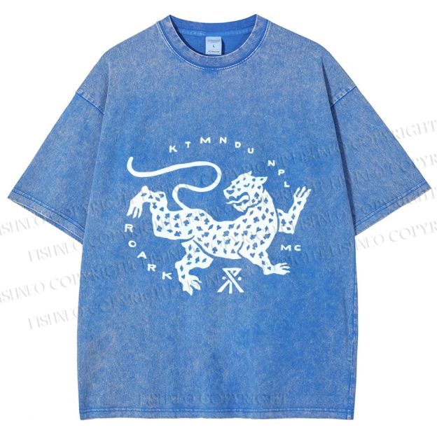 Unisex Funny Panther Printed Washed Tee