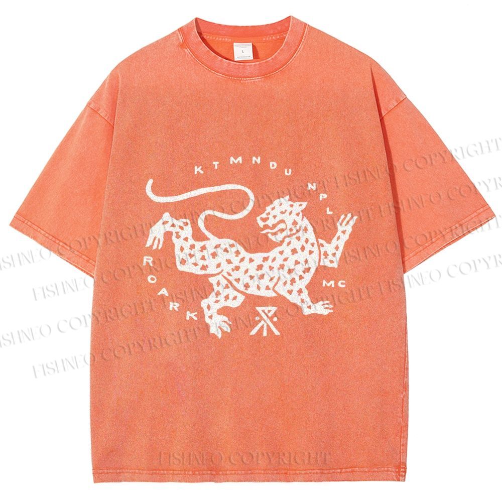 Unisex Funny Panther Printed Washed Tee