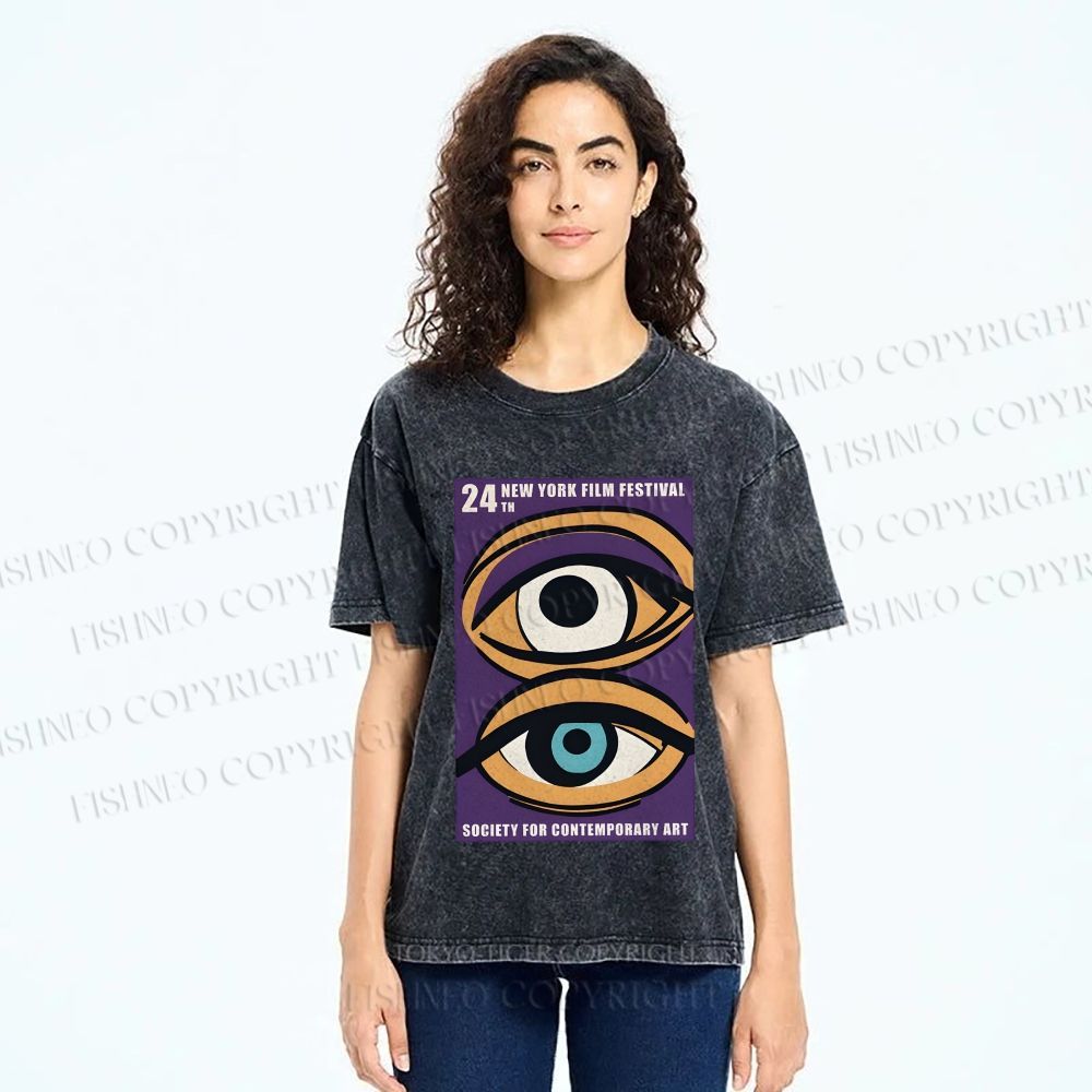 Unisex Geometric Art Eyes Art Festival Printed Washed Tee