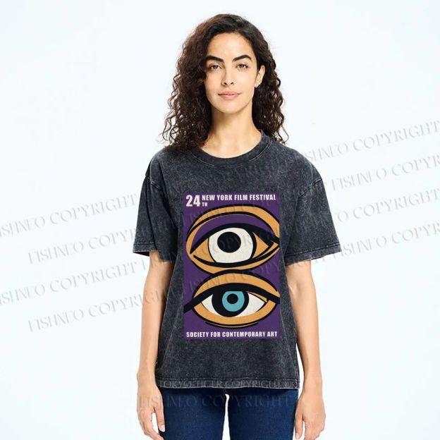 Unisex Geometric Art Eyes Art Festival Printed Washed Tee