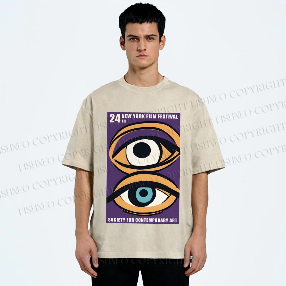Unisex Geometric Art Eyes Art Festival Printed Washed Tee