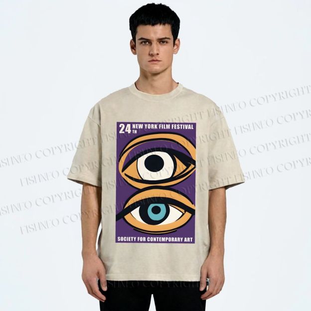 Unisex Geometric Art Eyes Art Festival Printed Washed Tee
