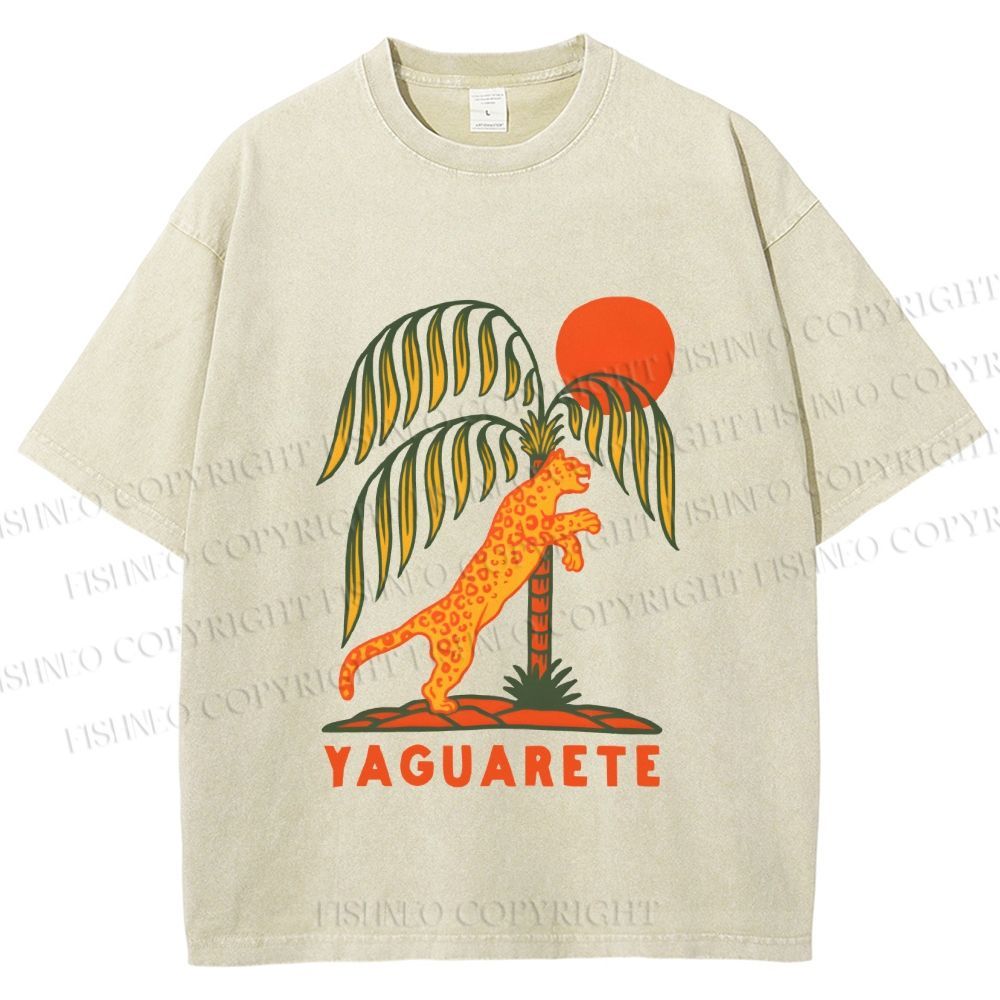 Unisex Panther in Summer Printed Washed Tee