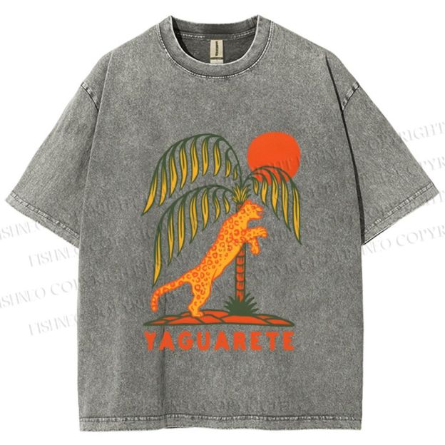 Unisex Panther in Summer Printed Washed Tee