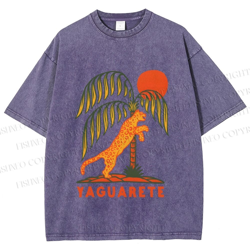 Unisex Panther in Summer Printed Washed Tee