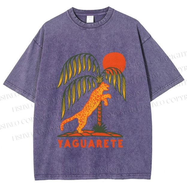 Unisex Panther in Summer Printed Washed Tee