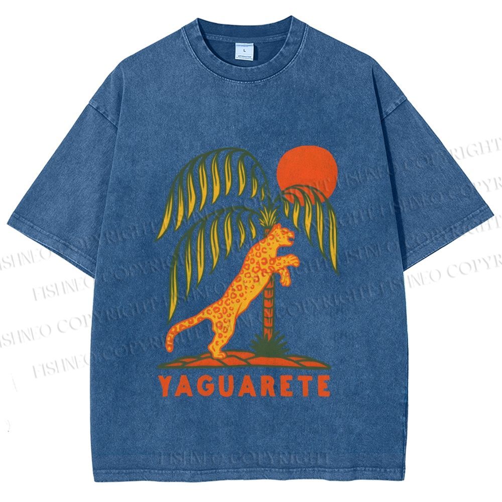 Unisex Panther in Summer Printed Washed Tee