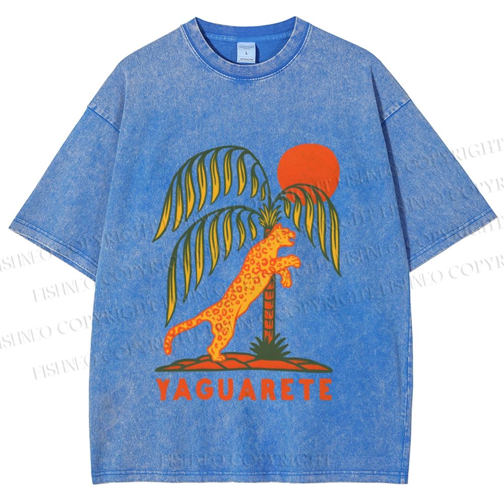 Unisex Panther in Summer Printed Washed Tee
