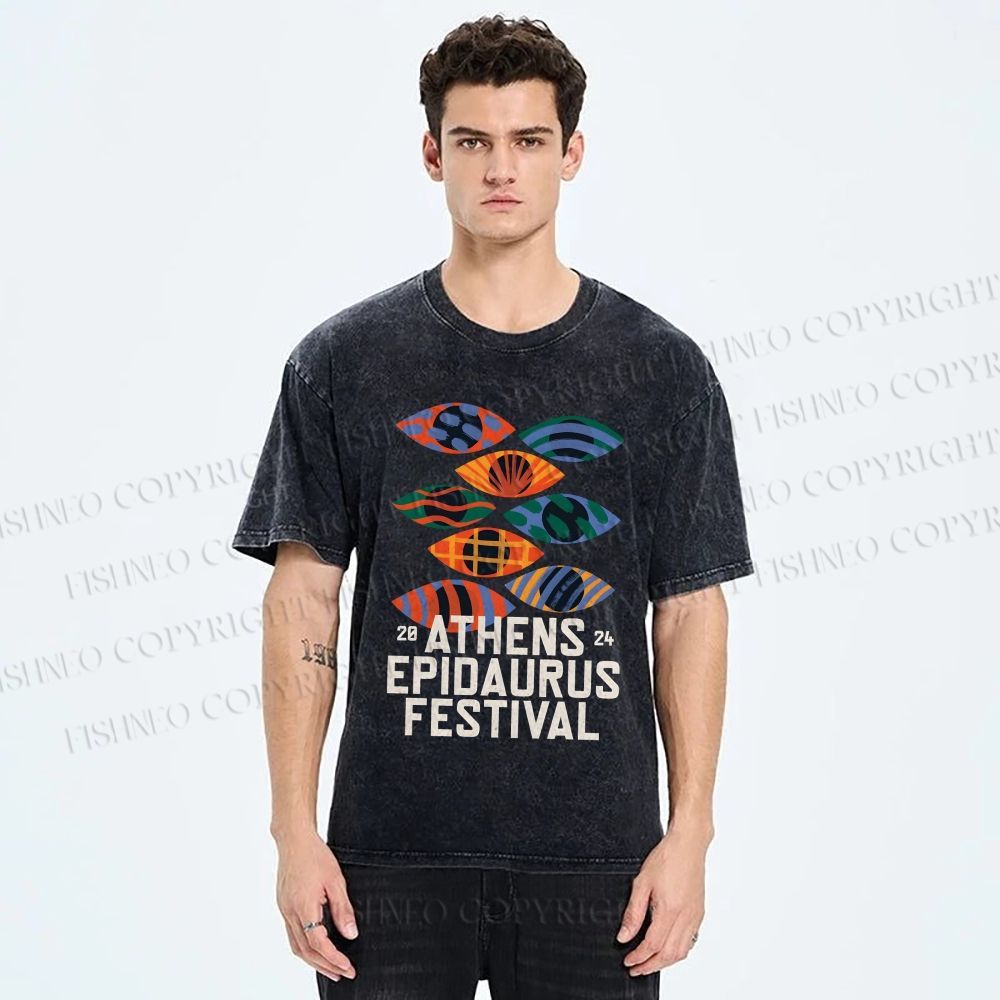 Unisex Abstract Art Eyes Art Festival Printed Washed Tee