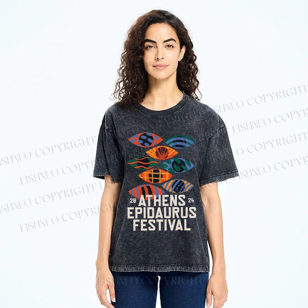 Unisex Abstract Art Eyes Art Festival Printed Washed Tee