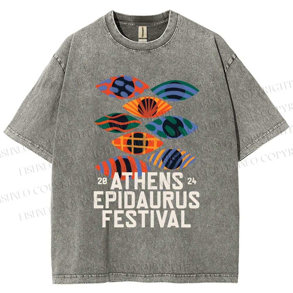 Unisex Abstract Art Eyes Art Festival Printed Washed Tee
