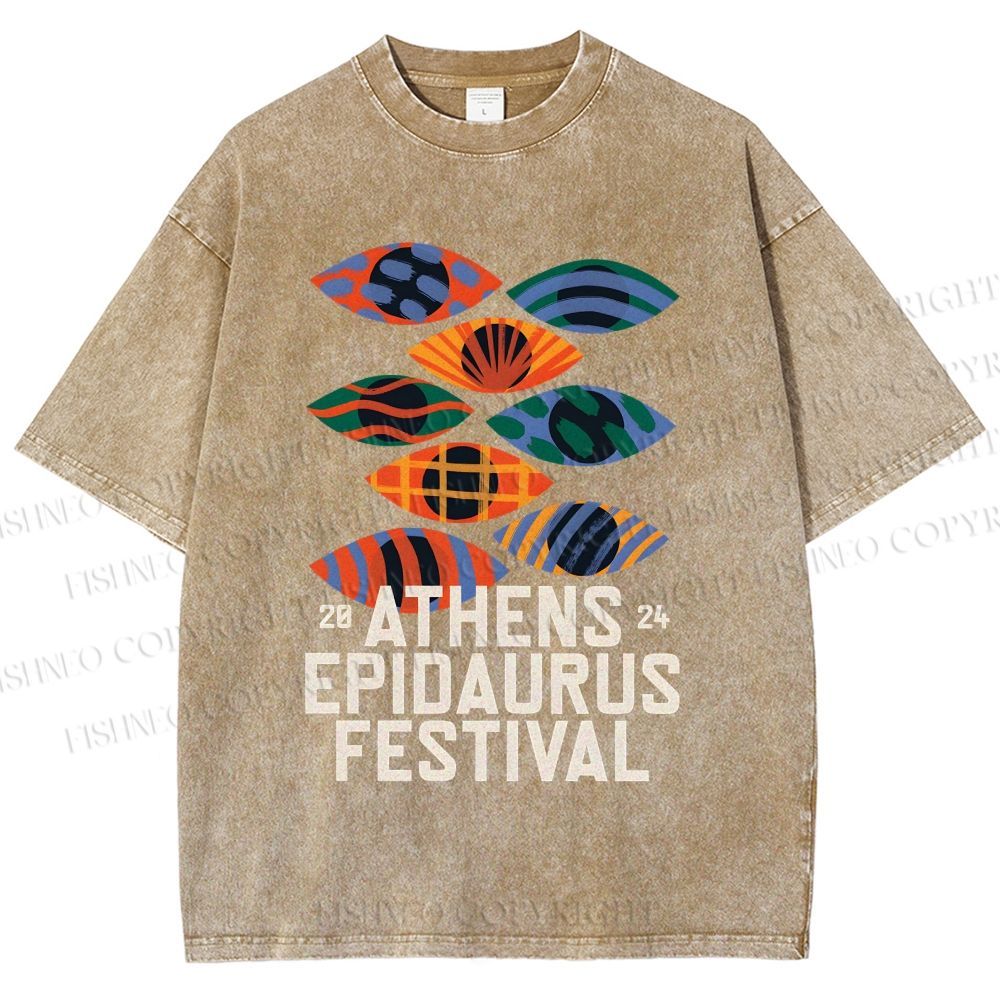 Unisex Abstract Art Eyes Art Festival Printed Washed Tee