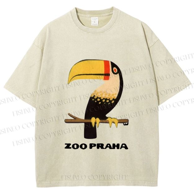 Unisex Zoo Praha Big Mouth Bird Vintage Printed Washed Tee