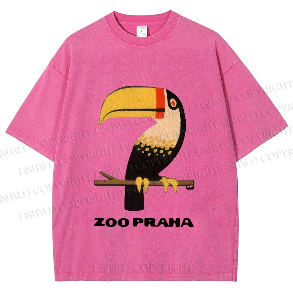 Unisex Zoo Praha Big Mouth Bird Vintage Printed Washed Tee