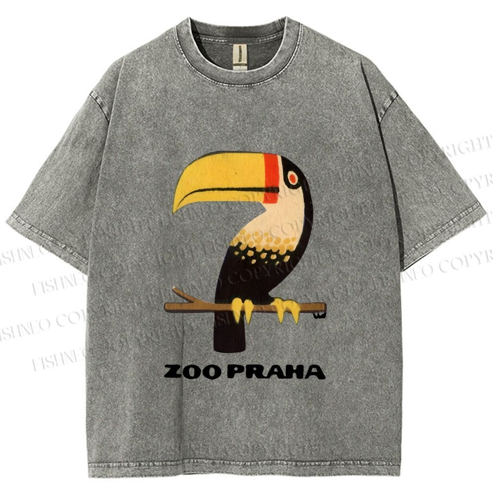 Unisex Zoo Praha Big Mouth Bird Vintage Printed Washed Tee