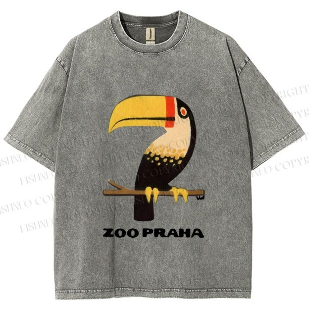 Unisex Zoo Praha Big Mouth Bird Vintage Printed Washed Tee