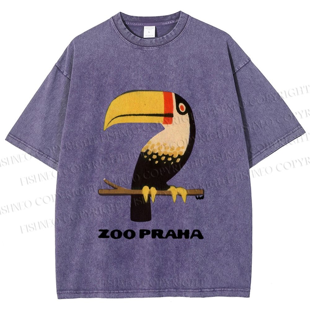 Unisex Zoo Praha Big Mouth Bird Vintage Printed Washed Tee