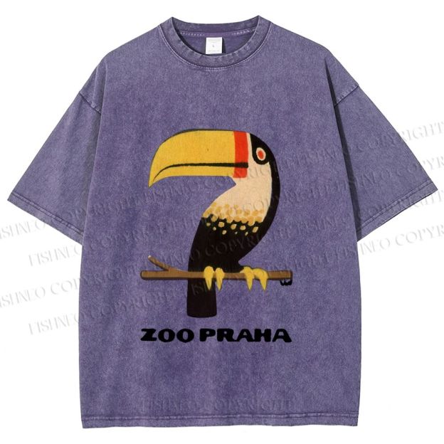 Unisex Zoo Praha Big Mouth Bird Vintage Printed Washed Tee