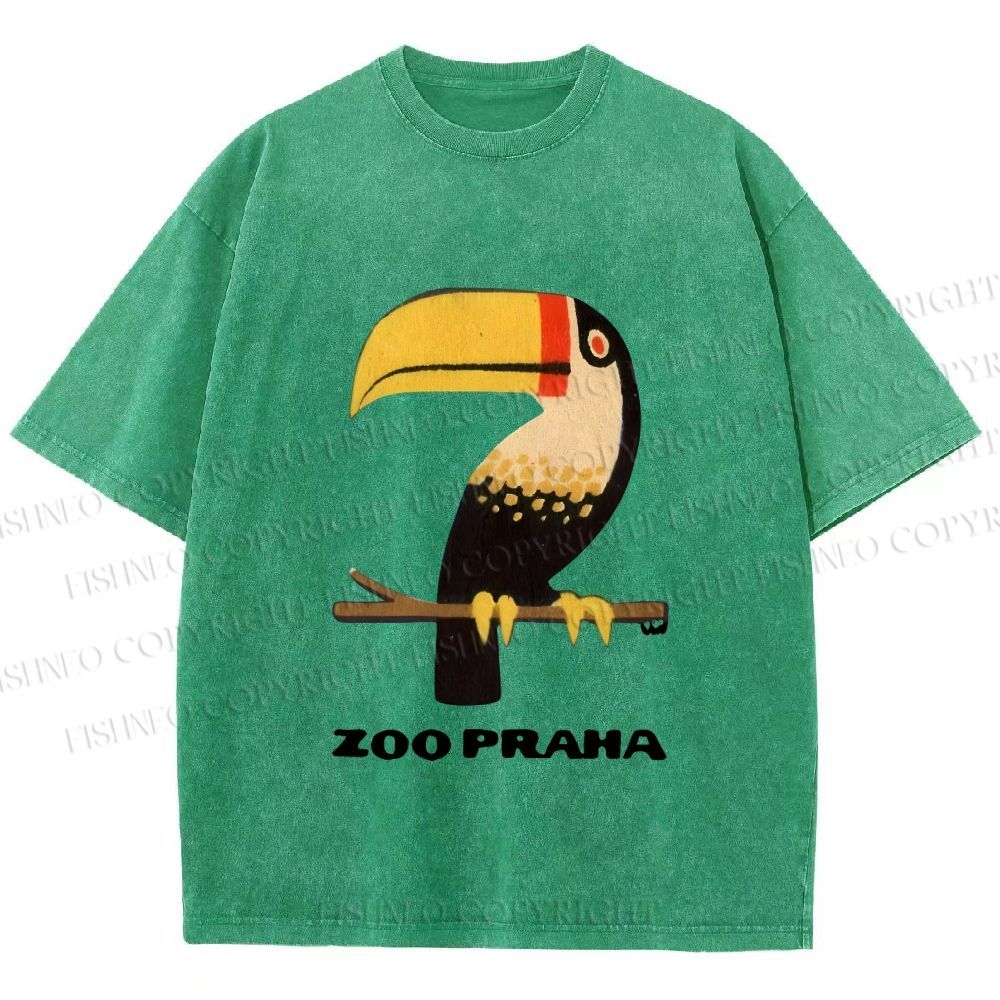 Unisex Zoo Praha Big Mouth Bird Vintage Printed Washed Tee