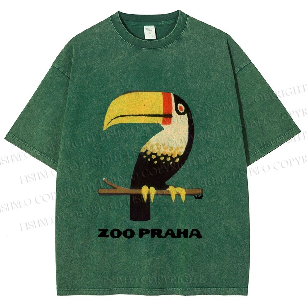 Unisex Zoo Praha Big Mouth Bird Vintage Printed Washed Tee