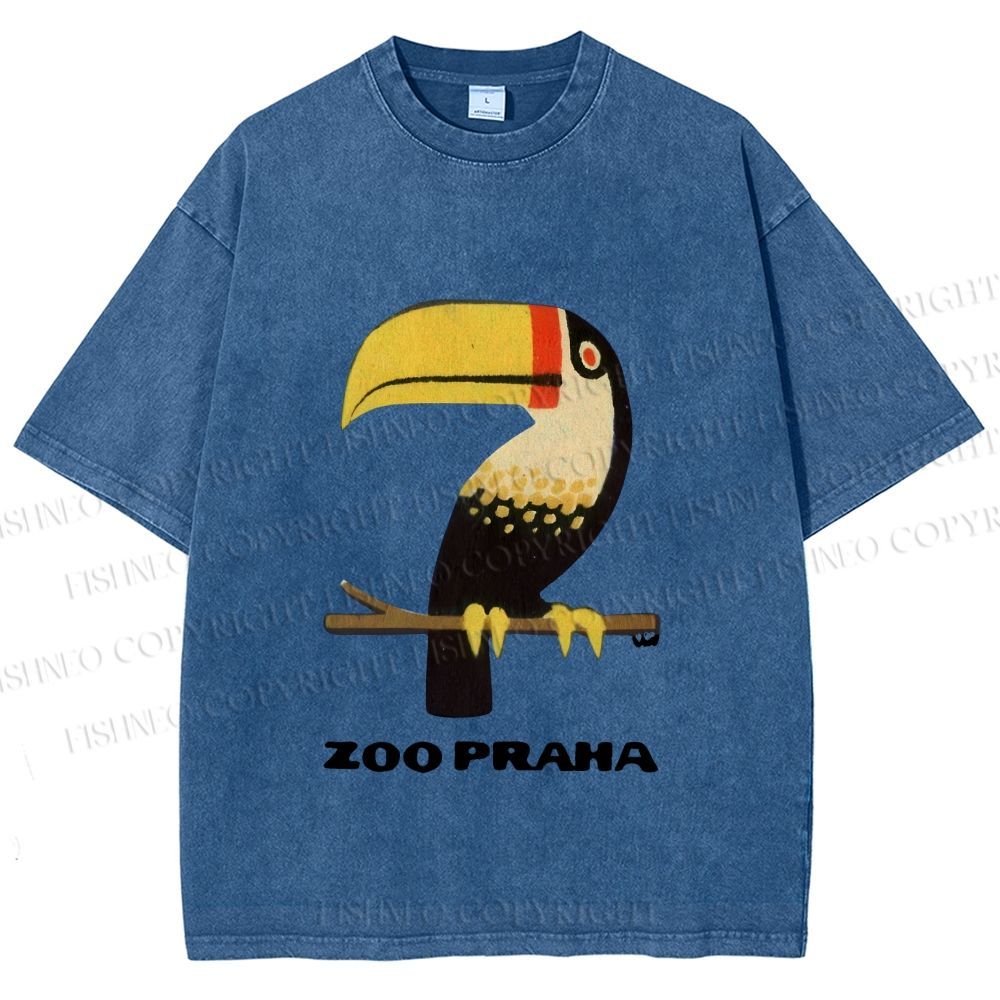 Unisex Zoo Praha Big Mouth Bird Vintage Printed Washed Tee