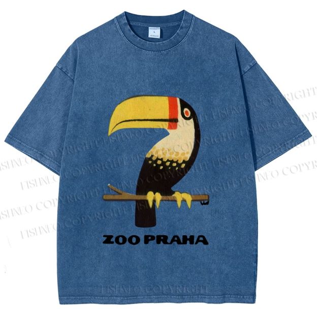 Unisex Zoo Praha Big Mouth Bird Vintage Printed Washed Tee