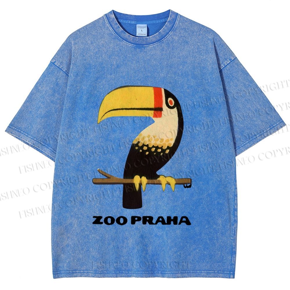 Unisex Zoo Praha Big Mouth Bird Vintage Printed Washed Tee