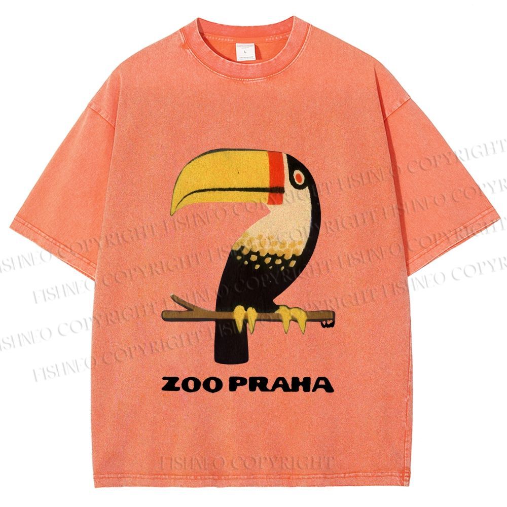 Unisex Zoo Praha Big Mouth Bird Vintage Printed Washed Tee
