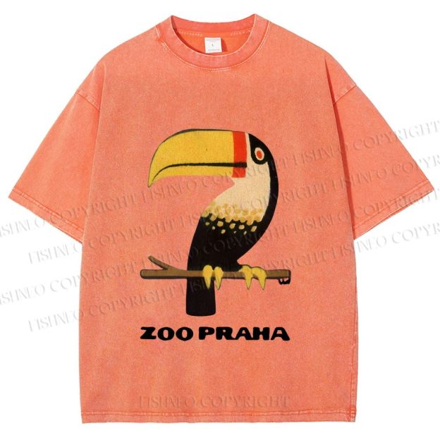 Unisex Zoo Praha Big Mouth Bird Vintage Printed Washed Tee