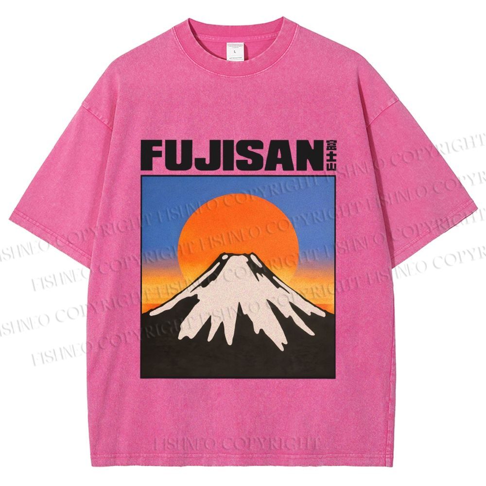 Unisex Japanese Mount Fuji Printed Washed Tee