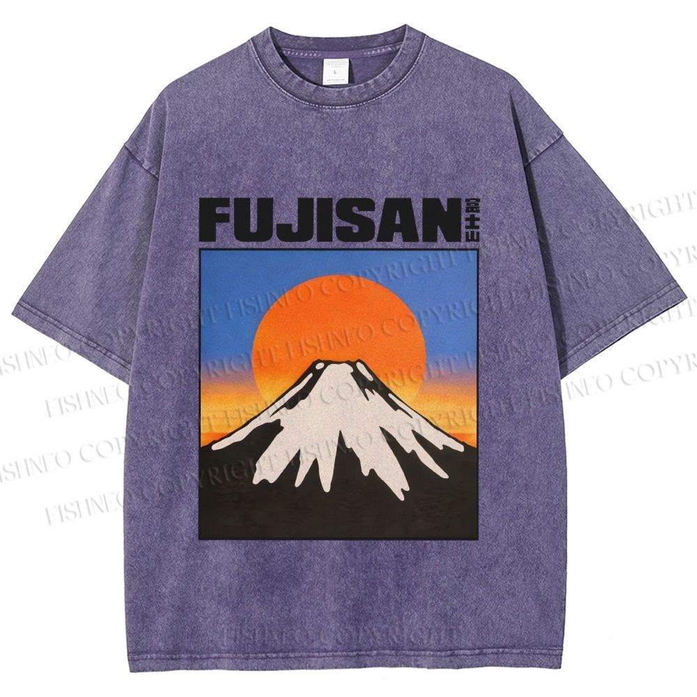 Unisex Japanese Mount Fuji Printed Washed Tee