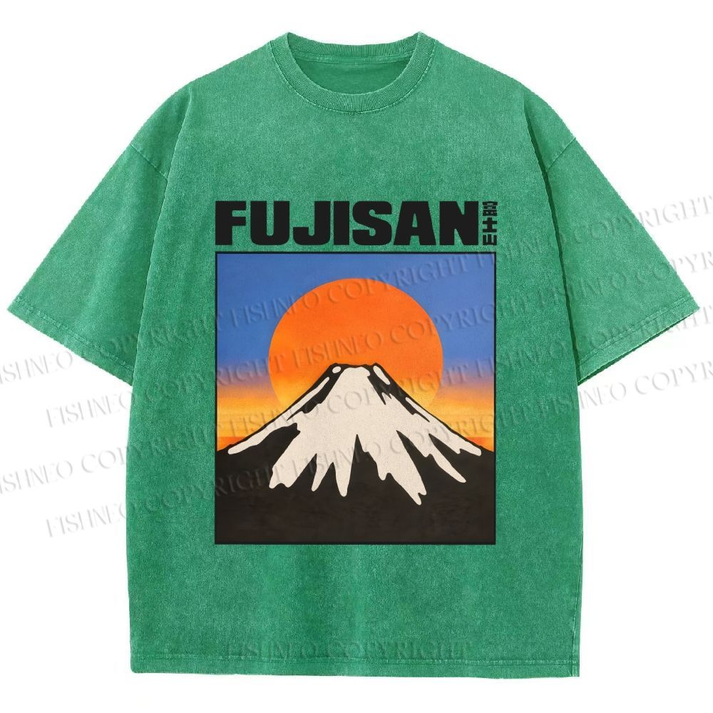 Unisex Japanese Mount Fuji Printed Washed Tee