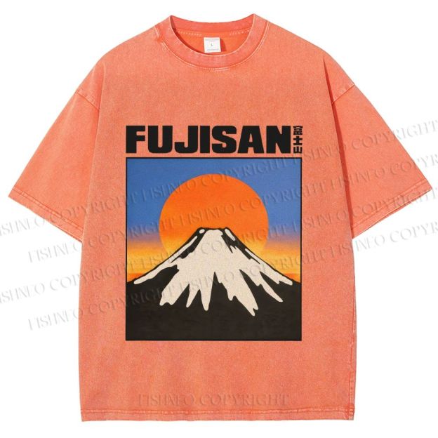 Unisex Japanese Mount Fuji Printed Washed Tee