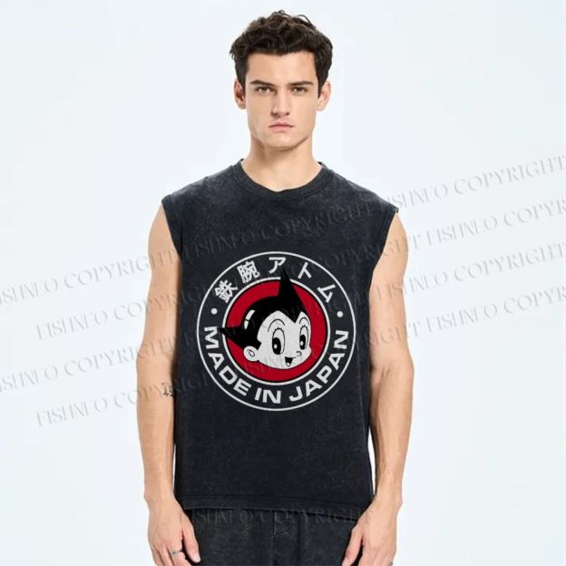Unisex Astro Boy Printed Washed Tank Top