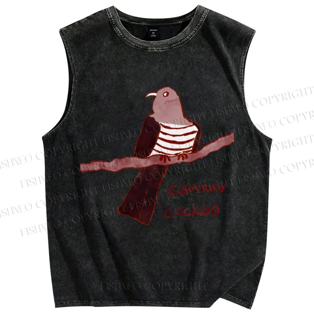 Unisex Common Cuckoo Printed Washed Tank Top