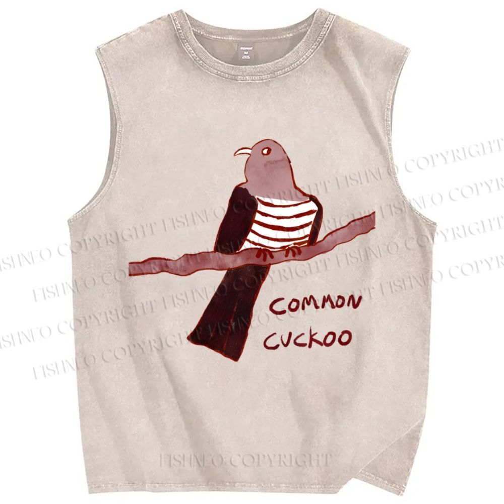Unisex Common Cuckoo Printed Washed Tank Top