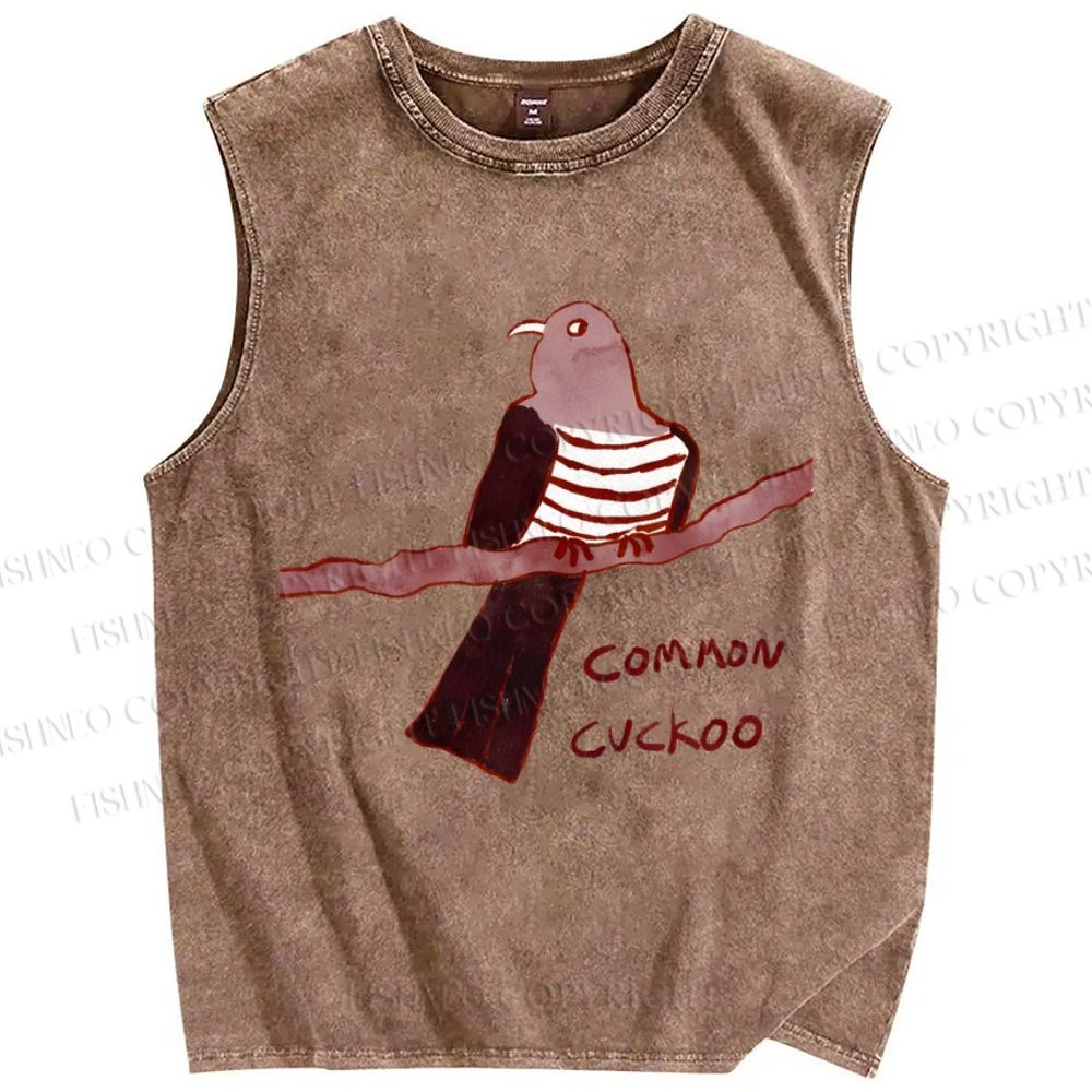 Unisex Common Cuckoo Printed Washed Tank Top