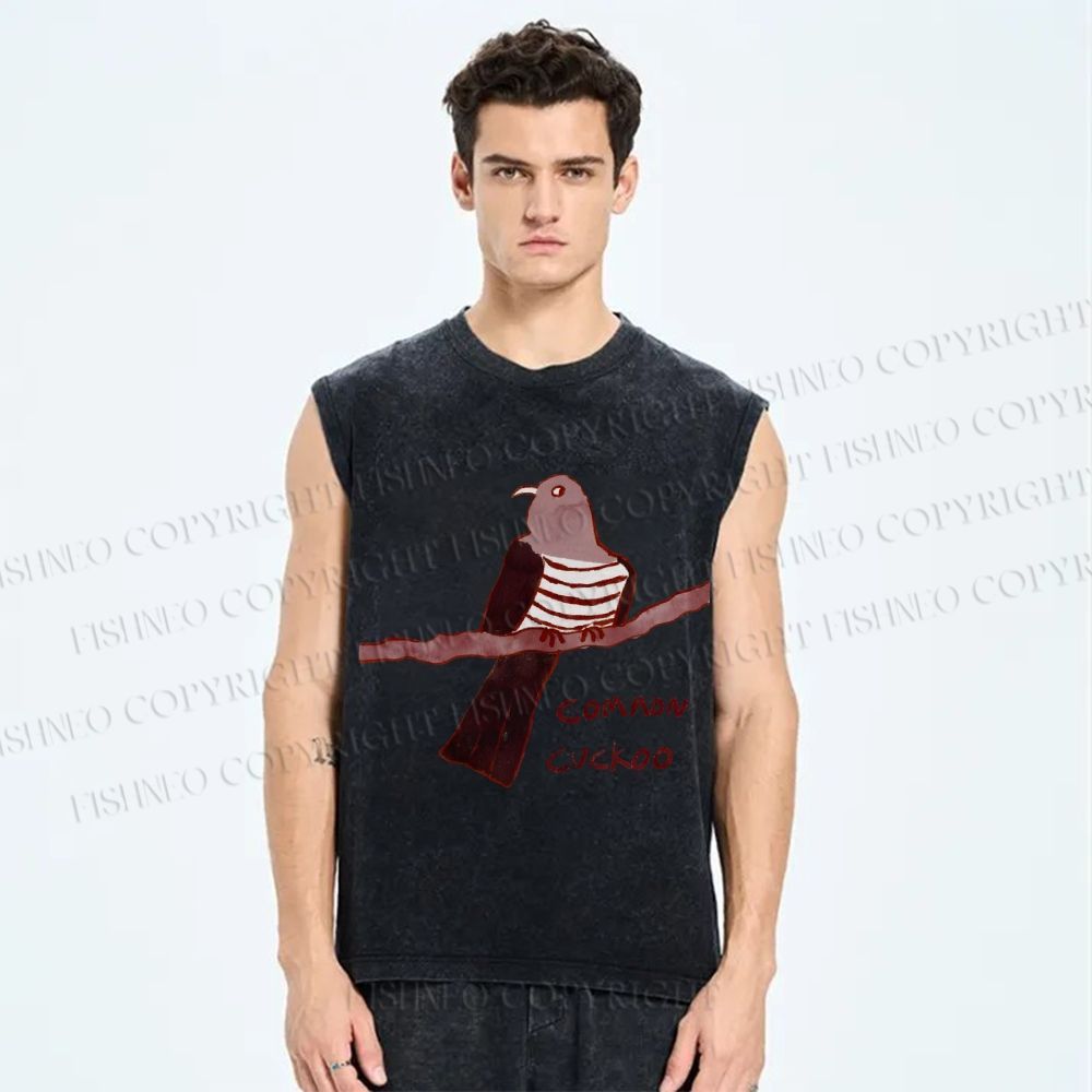 Unisex Common Cuckoo Printed Washed Tank Top
